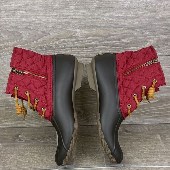 Sperry Top Sider Saltwater Women's Sz 10 Red Quilted Brown Rubber Duck Boots - Picture 9 of 12